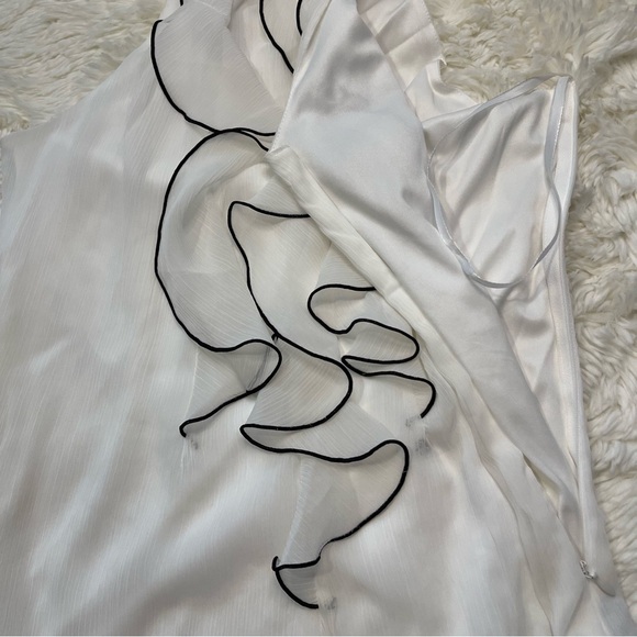 BCX White & Black High Neck Ruffle Trim Sleeveless Top - Picture 2 of 11